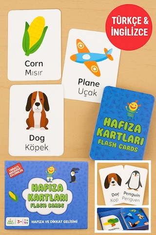 Hafıza Kartları Flash Cards 108 Parça Türkçe İngilizce Kelime Oyunu Zeka Ve Dikkat Gelişimi