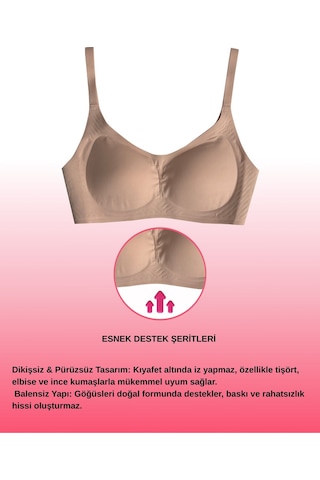 Alya Underwear Kadın Dikişsiz Sütyen Çıkarılabilir Yuvarlak Kaplı Lazer Kesim Görünmez Sütyen Siyah Pudra