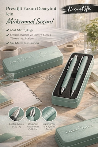 Faber-castell Poly Mat Yazım Seti Mint Dolma Kalem & Xb Tükenmez Kalem + Metal Kutu Diğer