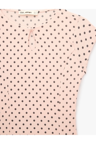 Koton Rahat Kalıp Pencere Detaylı Kısa Kollu Mini Puantiyeli Elbise Pembe Desenli 6sal80190ık