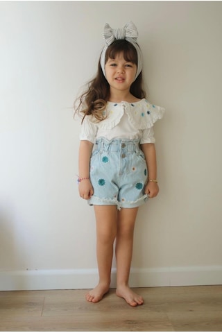 Minaz Baby Kot Şort Tişört Takım Beyaz - Mavi