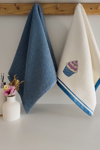 2 Li Mutfak Havlusu %100 Pamuk - Cupcake Nakışlı - 40x60 Cm Indıgo Indigo