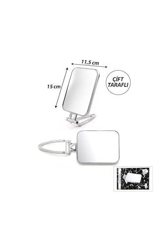 Dikdörtgen - Gümüş 15x11.5cm Makyaj Aynası Çift Taraflı Katlanır Ayaklı 5250 Diğer