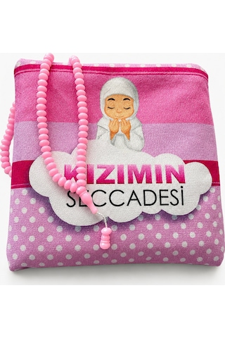 Çocuk Seccade Tesbih Namaz Seti Çantalı Seccade Ve 99'lu Tesbih Pembe