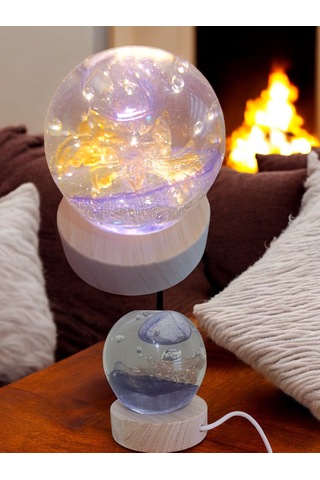 Ahşap Altlıklı Yuvarlak Işıklı Küre