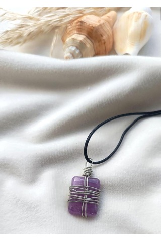 Kolye Gerdanlık Doğal Taş Ametis Tel Sarmal Çakra Yoga Reiki Kadın