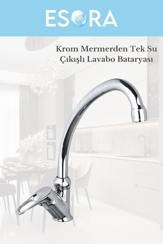 Krom Mermerden Tek Su Çıkışlı Lavabo Bataryası