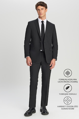 AC&Co / Altınyıldız Classics  Erkek Sıyah Slim Fit Dar Kesim Mono Yaka Takım Elbise Siyah
