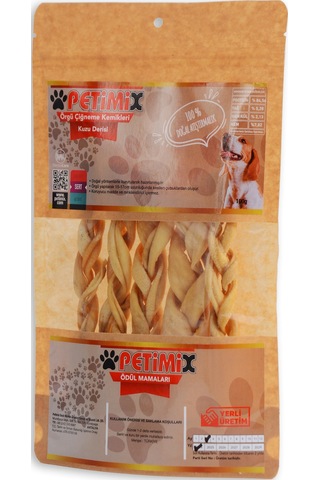 Petimix Örgü Kuzu Deri Çiğneme Kemikleri Köpek Ödülü 100 G