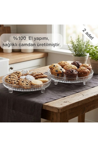 Selen Concept Örgü Model Cam Ayaklı Sunumluk 2'li Set Renk