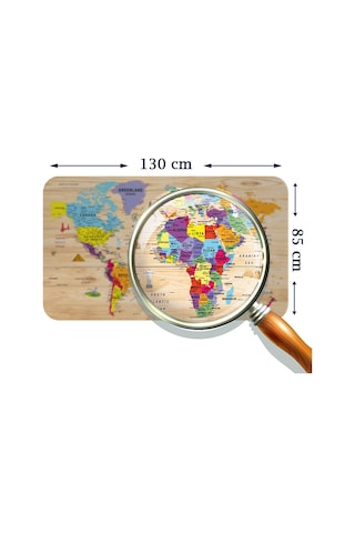 Ahşap Görünümlü Eğitici Detaylı Atlası Dünya Haritası Duvar Sticker-85x130-3842 Çok Renkli