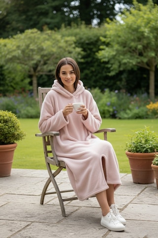 Serona Wellsoft Peluş Kapüşonlu Uzun Panço Yumuşak Dokulu Giyilebilir Tv Battaniyesi Pudra S/m Pudra