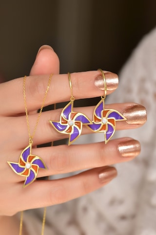 Papatya Silver 925 Ayar Gümüş Gold Kaplama Özel Tasarım Rüzgar Gülü Set