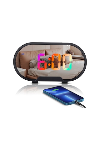 Gajeena Rgb Led Ekranlı Banyo Aynası Alarm Saat - 12/24 Saat, 2 Alarm, Uyku Modu, Sürekli Işık Regülasyonu, Ses Ayarı, Usb Şarj Portu - Siyah Pil Dahil Değil