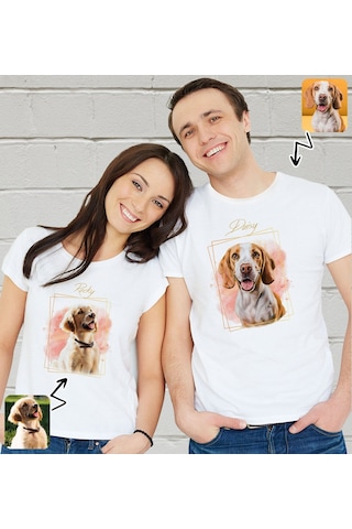 Bk Gift Kişiye Özel İki Evcil Hayvan Tasarımlı Beyaz Tişört-5, Sevgiliye Hediye, Arkadaşa Hediye, Trend T-shirt Kobitmeyencom33927 Bk Gift