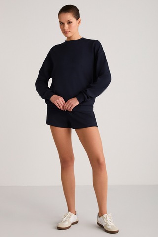 ETHIQUET MAİSİE Kadın Scuba Kumaşlı Aşırı yumuşak Yuvarlak Yakalı Oversize acivert Sweatshirt