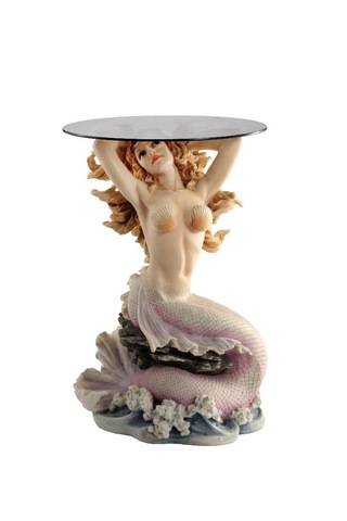 Veronese Büyük Boy Deniz Kızı Camlı Sehpa Figür 60cm Veronese Büyük Boy Deniz Kızı Camlı Sehpa Figür 60cm