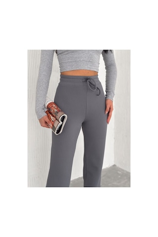 Dechival Kadın Bol Paça Fitilli Pantolon Yazlık Wide Leg Eşofman Altı Füme