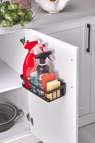 İndecor Houseware 1 Adet Oslo Banyo Düzenleyici Deterjanlık Sabunluk 1'li Yapışkanlı Eviye Altı Düzenleyici Organizer Siyah