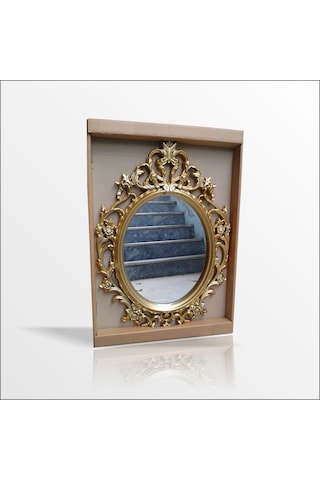 50X70 Oymalı Işlemeli Rustik Altın Yaldız Antik Duvar Boy Aynası Altın