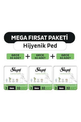 Sleepy Natural Ultra Hassas Hijyenik Ped Mega Fırsat Paketi Gece 96 Adet