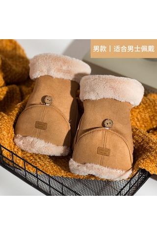 Süet İçi Kadife Sıcak Tutan Yarım Parmak Şık Kadın Eldiven Haki