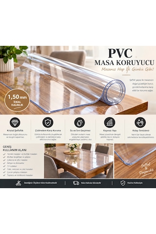 Şeffaf Masa Koruyucu Örtü 1,50 Mm Kalın Pvc Mika Masa Örtüsü Su Geçirmez Çizilmelere Karşı Koruyucu
