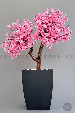 Biçiçek Yapay Pembe Sakura Ağacı 100 Cm Bahar Dalı Antresi̇t Kare Saksıda