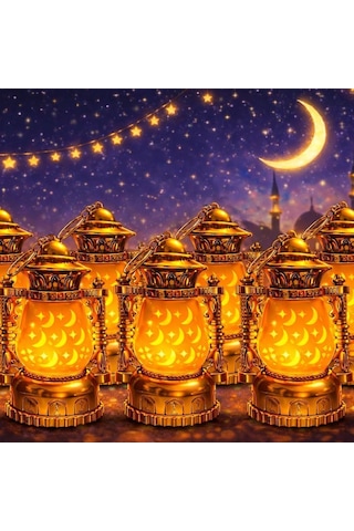 12 Cm X 8 Cm Pille Çalışan Hilal Ay Ve Yıldız Desenli Altın Renkli Lamba Led Sarı Işık,ramazan Ve Akşam Dekor İçin Mükemmel Seçim Ck-2 3 Adet - Sarı
