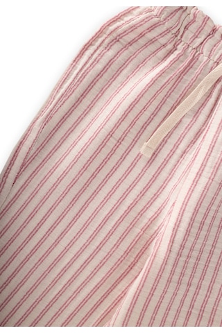 Cigit Organic Beli Fırfırlı Geniş Kesim Müslin Pantolon 1-10 Yaş Fuşya Çift Çizgili