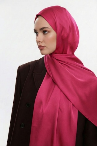 Mizalle & Yaqa Özel Saten Dokulu Fuşya Şal Fuşya