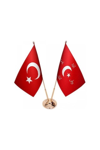 Masa Üstü İttihat ve Terakki Bayrağı Türk Bayrağı İkili Pirinç Di