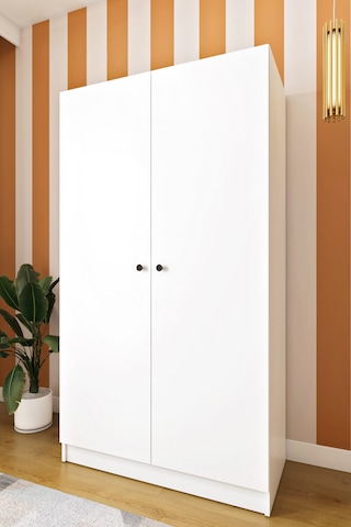 Ases Mobilya Ela7510 Çift Kapaklı Dolap 2 Askılı 4 Raflı Model Beyaz Safir Meşe Beyaz