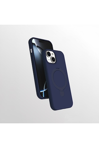 Apple Uyumlu iPhone 13 Kılıf M-safe Şarj Özellikli Standlı Zore Samara Kapak Lacivert