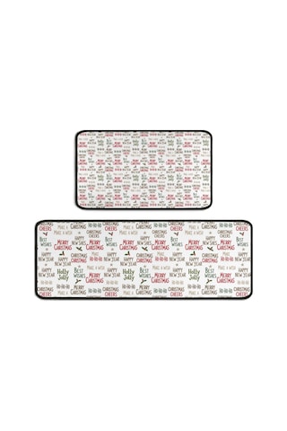 Noel Desenli 2'li Mutfak Matı, Anti-yorgunluk, Yastıklı Ve Kaymaz, Mutfak Ve Ofis İçin Noel Bayram Metni