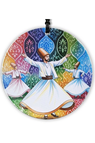 23 Cm Çap - Semazen Ve Osmanlı Motifli Füzyon Cam Duvar Süsü