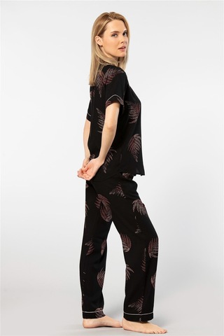 Türen 3604 Kadın Kısa Kollu Dokuma Gömlek Pijama Takım-siyah Siyah