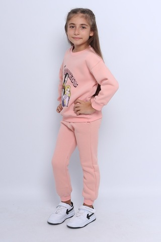 Kız Çocuk 3 İplik Eşofman Takımı Princess Baskılı E3 Somon