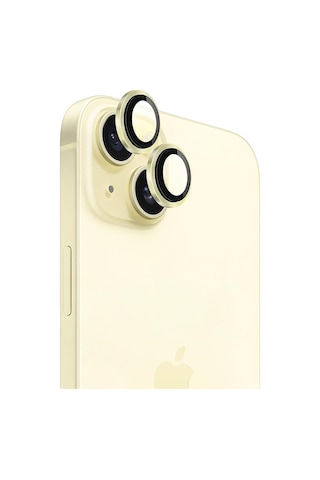 Piili Apple iPhone Uyumlu 15 / 15 Plus Hd Kamera Lens Koruyucu - Sarı Çerçeveli
