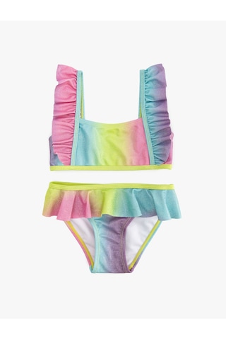 Koton Parlak Askılı Fırfırlı Bikini Takımı Mor Desenli 5skg00019mm Mor Desenli