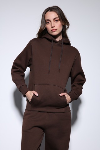 Antioch Kapüşonlu Basic Kadın Sweatshirt Kahve