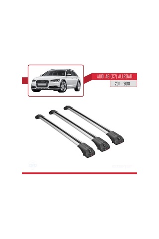 Audi A6 C7 Allroad 2011-2018 Arası İle Uyumlu Ace-1 Ara Atkı Tavan Barı Gri 3 Adet Bar