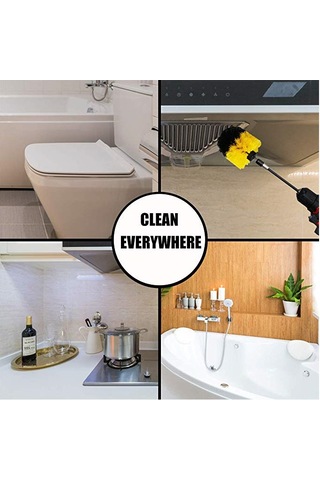 4 Parçalı Elektrikli Fırça Seti, Yuvarlak Temizleme Fırçası, Sarı