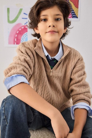 Defacto Erkek Çocuk Yarım Fermuarlı İçi Yumuşak Tüylü Sweatshirt G3674a825cwbg75 Bej-bg75