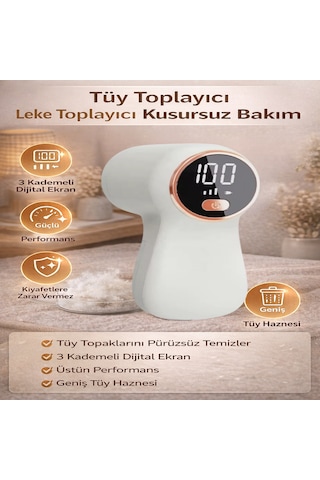 Dijital Ekranlı Şarjlı Tüy Toplayıcı 3 Kademeli Güçlü Tüy Temizleme Cihazı Beyaz