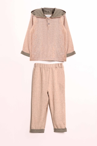 Luess Erkek Çocuk Kapüşonlu Düğme Detaylı Mevsimlik Alt Üst Takım -bej 3-4 Yaş 8-9 Yaş Bej