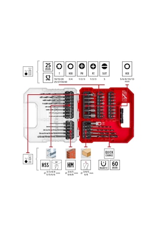 Einhell 40 Parça Delici ve vidalama uç seti L-CASE kutu - 49109053