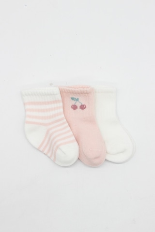 Akıllı Bayi Cherry Girl 3'lü Penye Soket Çorap 10138 Ekru Renkli