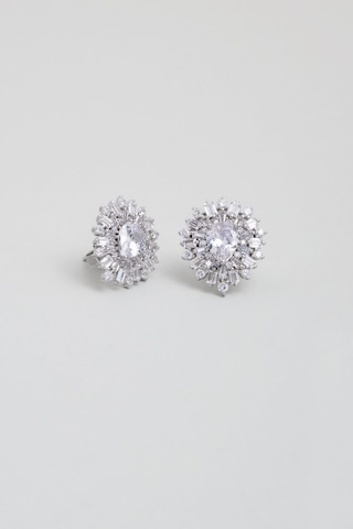 Saray Esintisi 18 Ayar Beyaz Altın Kaplama Gümüş Küpe Beyaz