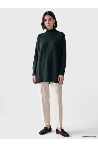 Lcw Modest Yeşil Yarım Balıkçı Yaka Oversize Kadın Triko Tunik Xl-2xl